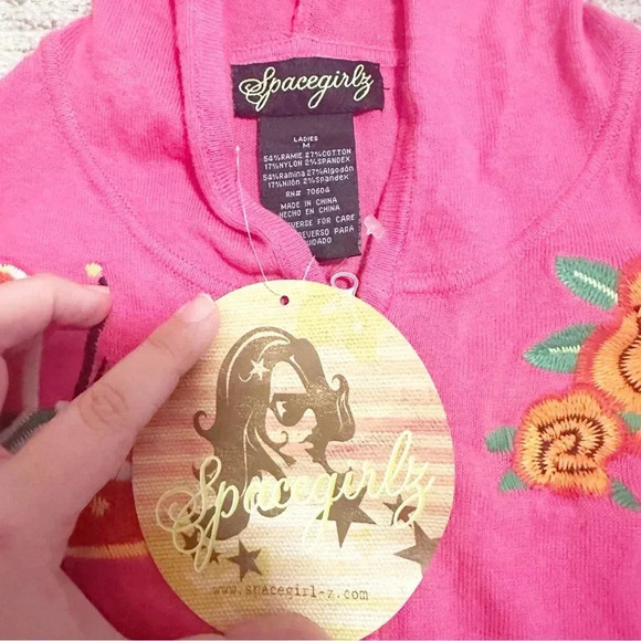 NWT Y2K deadstock Pink butterfly & rose zip up sweater size medium - Picture 9 of 10